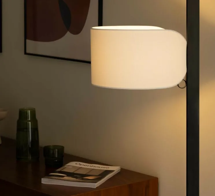 Lampadaire, Stand Up, noir, lin naturel, Ø40cm, H175cm - Faro