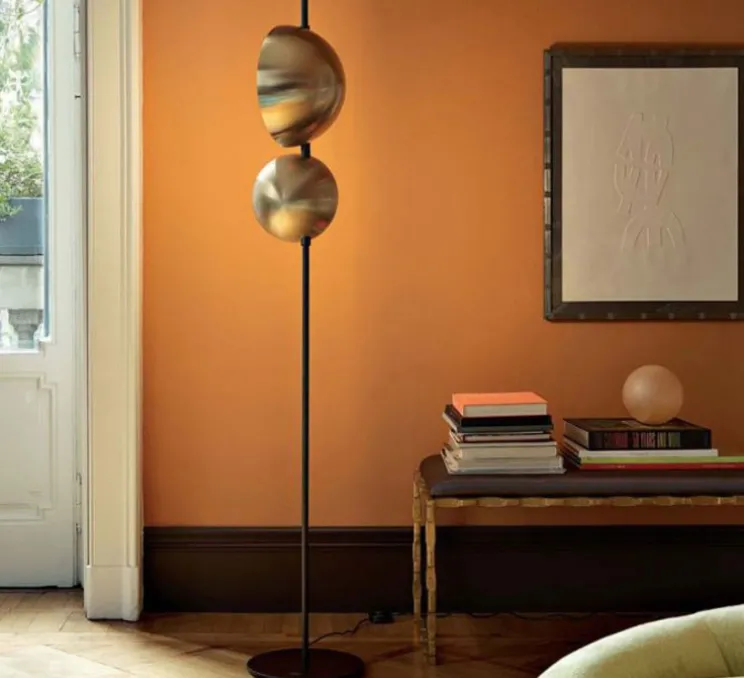 Lampadaire, SUPERLUNA 397, laiton, LED, 3000K, 1150lm, Ø28cm, H175cm - OLUCE