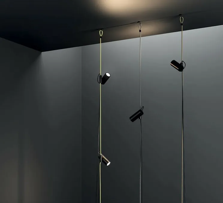 Lampadaire suspendu, Cima, noir, argent, Ø6cm, H34cm - Lodes
