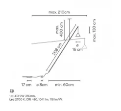 Lampadaire suspendu, North 5666, beige, LED, dim, 2700K, 1041 lm, L16cm, H208cm - Vibia