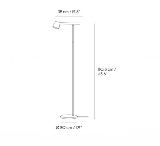 Lampadaire, Tip, gris, LED, 2700K, 330lm, L20cm, H110,8cm - Muuto