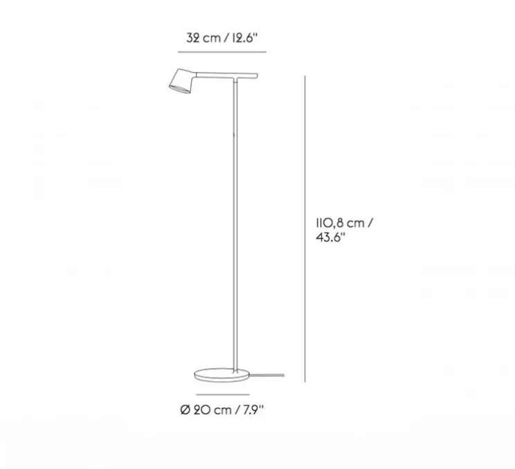 Lampadaire, Tip, gris, LED, 2700K, 330lm, L20cm, H110,8cm - Muuto