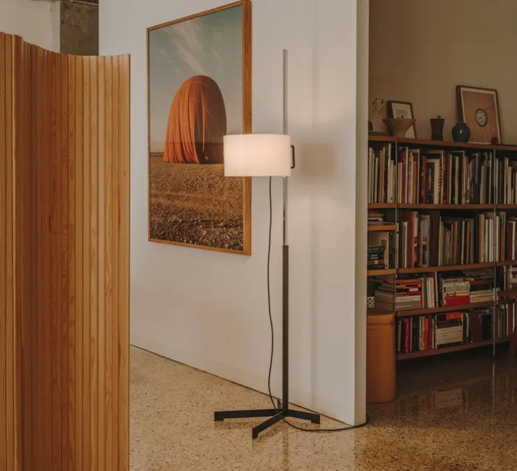 Lampadaire, TMC, chrome, noir et blanc, L38cm, H171cm - Santa & Cole