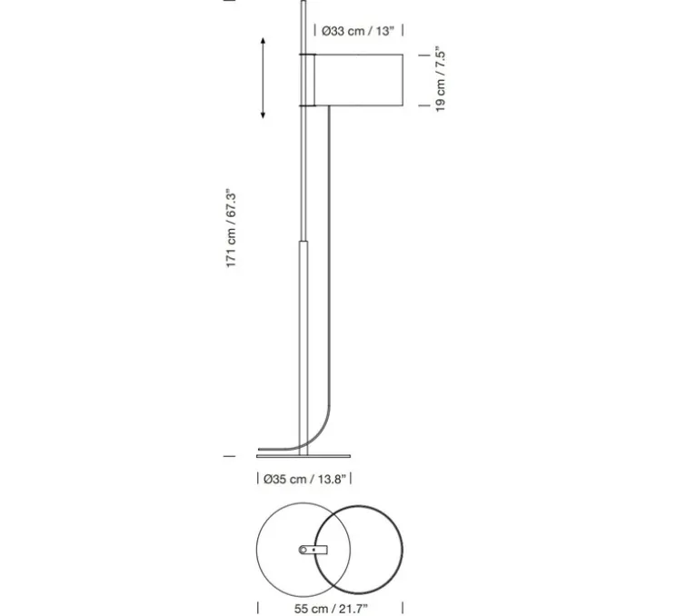 Lampadaire, TMD, nickel, L35cm, H171cm - Santa & Cole
