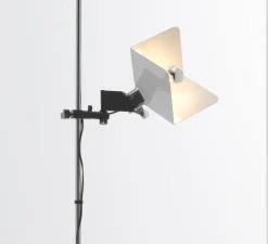 Lampadaire, Triedro, Abat-jour blanc métal brillant, métal noir, L35,1cm, H200cm - Stilnovo