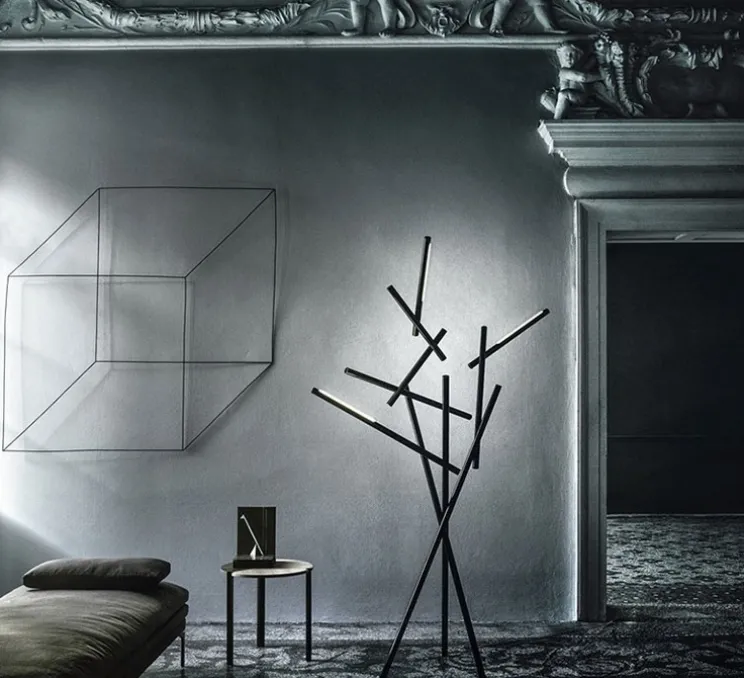 Lampadaire, Tuareg, chrome noir, LED, dim, 3000K, 4050 lm, L112cm, H209cm - Foscarini