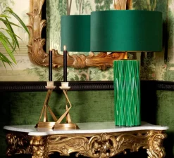 Lampe à poser, Amarello, vert céramique, abat-jour vert, laiton antique, Ø55cm, H88,5cm - Eichholtz