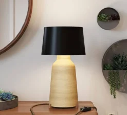Lampe à poser, Bottiglia, abat-jour Athena, gris tourterelle, noir, Ø24cm, H44cm - Creative Cables