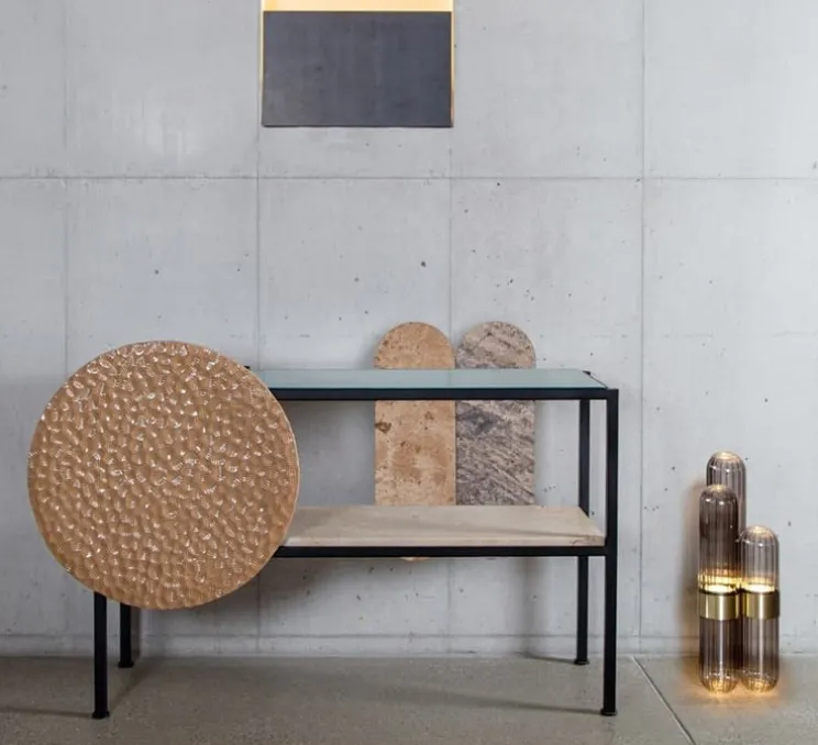 Lampe à poser, Cactus Small, gris fumé, laiton, LED, 2700K, 1600 lm, Ø20cm, H63cm - Pulpo