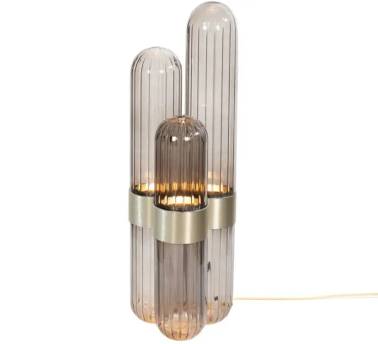 Lampe à poser, Cactus Small, gris fumé, laiton, LED, 2700K, 1600 lm, Ø20cm, H63cm - Pulpo