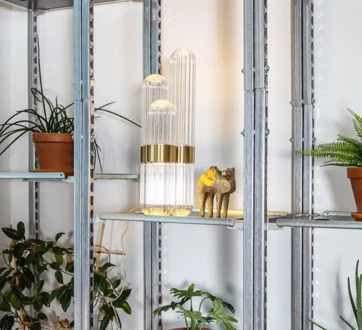 Lampe à poser, Cactus Small, transparent, laiton poli, LED, 2700K, 1600 lm, Ø20cm, H63cm - Pulpo