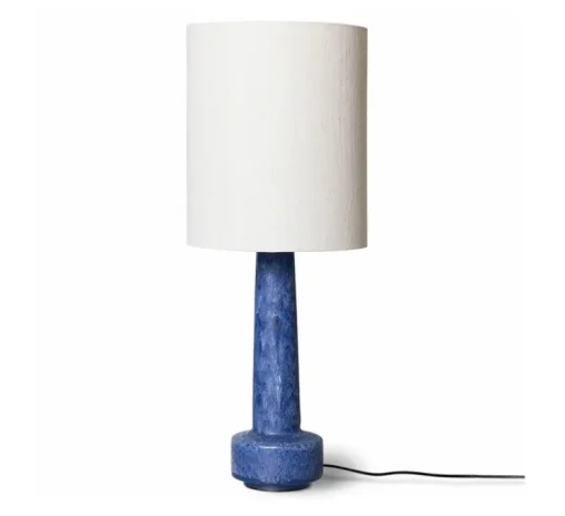 Lampe à poser, Cilinder + Retro Stoneware, naturel, bleu, Ø30cm, H70cm - HK Living