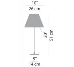 Lampe à poser, Costanzina, abat-jour rose avant-gardiste, pied laiton, Ø26cm, H51cm - Luceplan