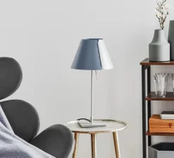 Lampe à poser, Costanzina, abat-jour gris béton, pied aluminium, Ø26cm, H51cm - Luceplan