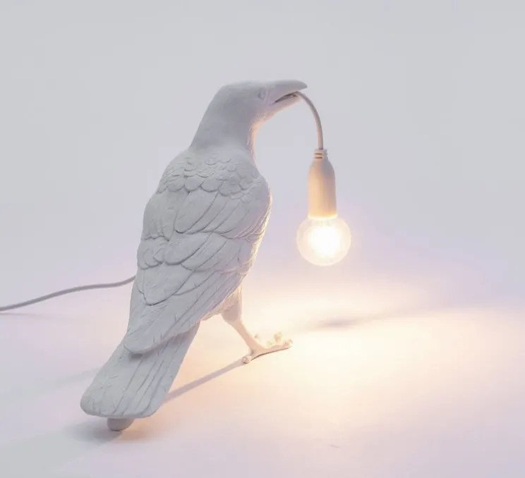 Lampe à poser d'extérieur, Corbeau, Bird Lamp Waiting Outdoor, blanc, L29,5cm, H12cm - Seletti