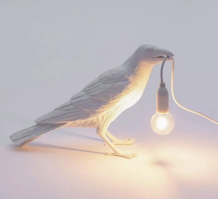 Lampe à poser d'extérieur, Corbeau, Bird Lamp Waiting Outdoor, blanc, L29,5cm, H12cm - Seletti