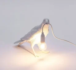 Lampe à poser d'extérieur, Corbeau, Bird Lamp Waiting Outdoor, blanc, L29,5cm, H12cm - Seletti