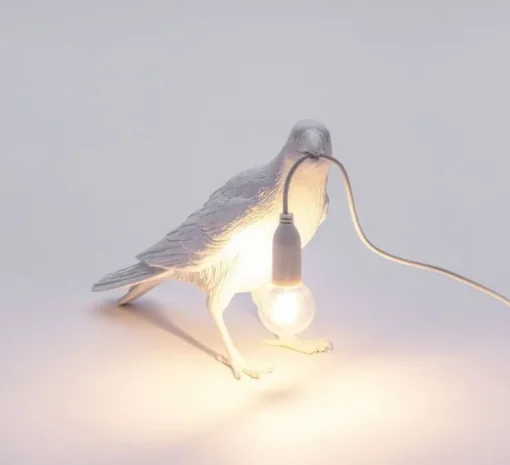Lampe à poser d'extérieur, Corbeau, Bird Lamp Waiting Outdoor, blanc, L29,5cm, H12cm - Seletti