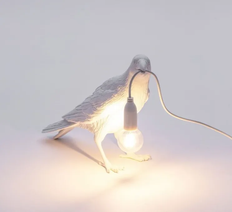 Lampe à poser d'extérieur, Corbeau, Bird Lamp Waiting Outdoor, blanc, L29,5cm, H12cm - Seletti
