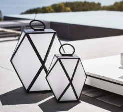 Lampe à poser d'extérieur, Muse Lantern battery, medium, noir et blanc, IP65, LED, 3000k, 430 lm, Ø40cm, H40cm - Contardi