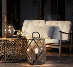 Lampe à poser, d'extérieur, Muse Lantern battery, large, bronze et ambre, IP65, LED, 3000k, 430 lm, Ø60cm, H60cm - Contardi