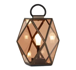 Lampe à poser, d'extérieur, Muse Lantern battery, large, bronze et ambre, IP65, LED, 3000k, 430 lm, Ø60cm, H60cm - Contardi
