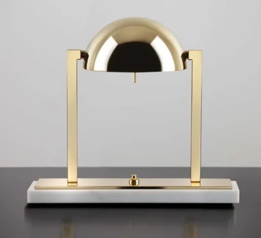 Lampe à poser, Diane - Jacques Adnet, plaqué or, marbre blanc, L32cm, H29cm - Lumen Center Italia