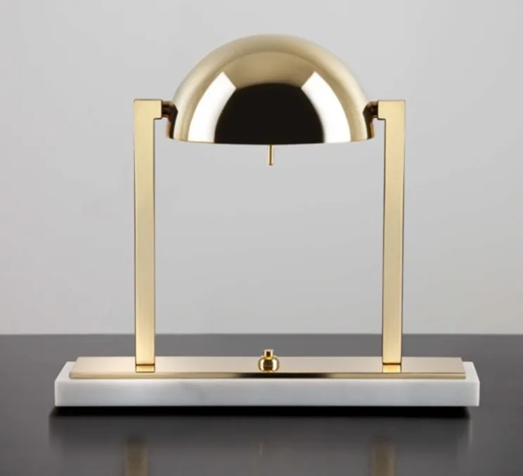 Lampe à poser, Diane - Jacques Adnet, plaqué or, marbre blanc, L32cm, H29cm - Lumen Center Italia