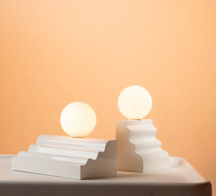 Lampe à poser, Dé-Moulure, large, blanc, L26cm, H12cm - CVL