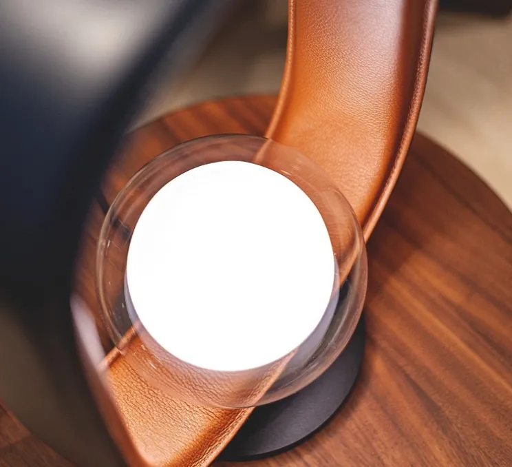 Lampe à poser, Filipa, 555.31, noir texturé, cuir noir et marron, IP40, L28cm, H45cm - Tooy