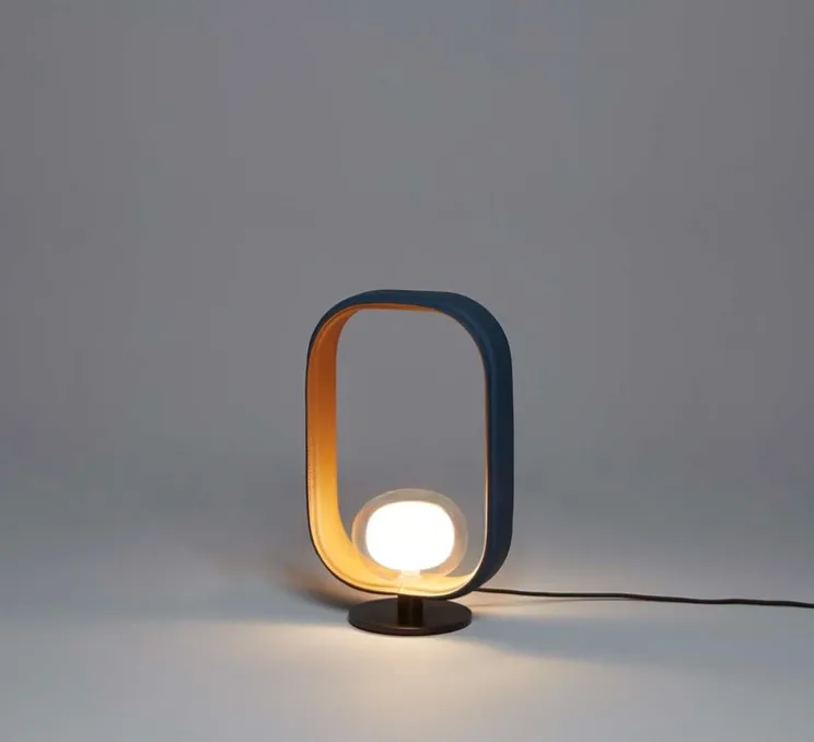 Lampe à poser, Filipa, 555.31, noir texturé, cuir noir et marron, IP40, L28cm, H45cm - Tooy