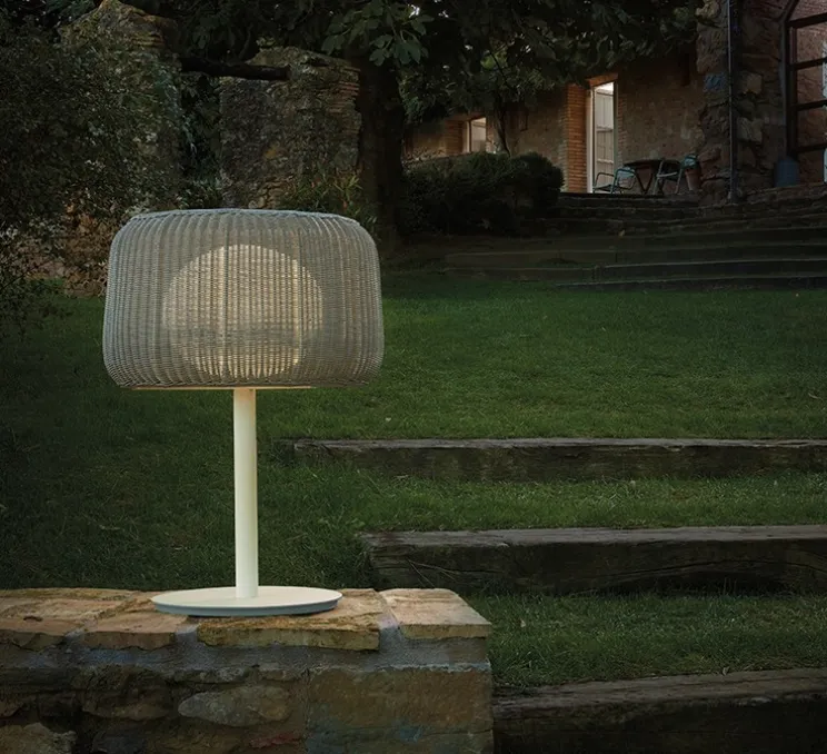 Lampe à poser, Fora M, blanc, beige, IP66, Ø50cm, H70cm - Bover