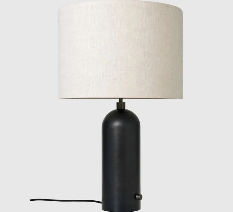 Lampe à poser, Gravity L, acier noirci, lin, Ø41cm, H65cm - Gubi