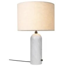 Lampe à poser, Gravity L, marbre blanc, lin, Ø41cm, H65cm - Gubi
