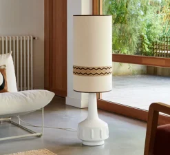 Lampe à poser, Jimmy XL, blanc, beige et galon à motif, Ø36cm, H121cm - Market Set