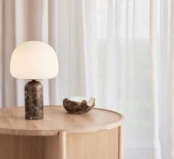 Lampe à poser, Kin, blanc mat, marbre marron, LED, dim, 2700K, 800 lm, Ø20cm, H33cm - Northern