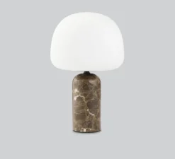 Lampe à poser, Kin, blanc mat, marbre marron, LED, dim, 2700K, 800 lm, Ø20cm, H33cm - Northern