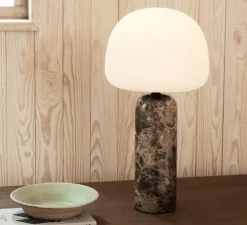 Lampe à poser, Kin, blanc mat, marbre marron, LED, dim, 2700K, 800 lm, Ø20cm, H40cm - Northern
