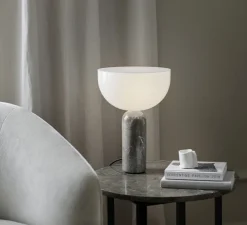Lampe à poser, Kizu Small, blanc et marbre gris du marais, Ø25cm, H35cm - New Works