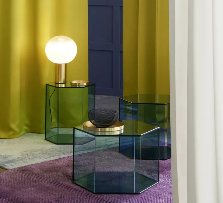 Lampe à poser, Laguna Tavolo, transparent fumé, laiton satiné, dimmable, Ø26cm, H38,3cm - Artemide