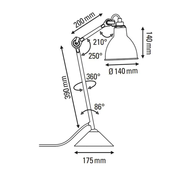 Lampe à poser, Lampe Gras 205, corps noir, abat-jour rond blanc (intérieur blanc), L14cm, H59cm - DCW éditions Paris