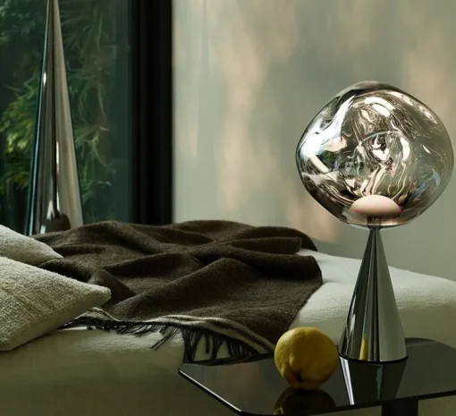 Lampe à poser, Melt Cone Fat, argent, LED, dim, 3000K, 800 lm, Ø25cm, H64,5cm - Tom Dixon