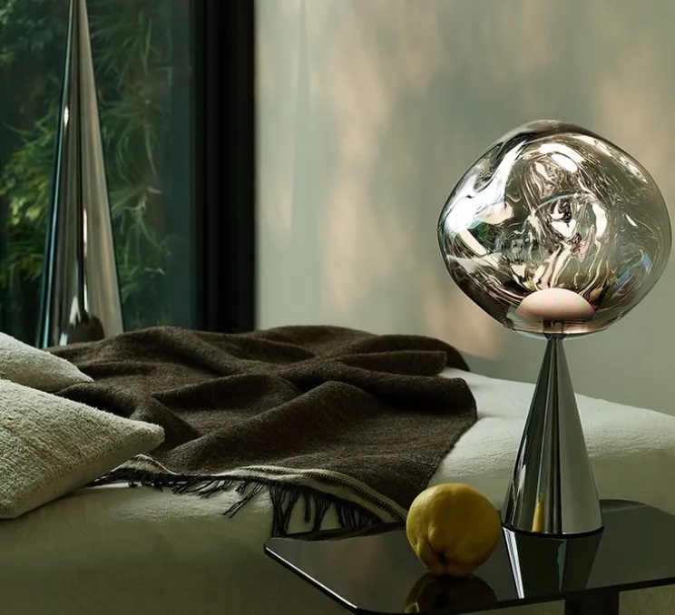 Lampe à poser, Melt Cone Fat, argent, LED, dim, 3000K, 800 lm, Ø25cm, H64,5cm - Tom Dixon