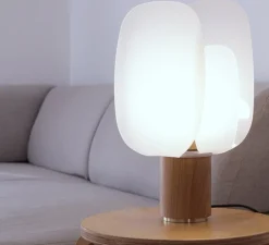 Lampe à poser, Ophelia Small, chêne, blanc, Ø13,5cm, H31,5cm - Alma light