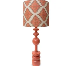Lampe à poser, Pamela, Terracotta laqué et abat-jour à motifs terracotta, Ø35cm, H87cm - Popus Éditions