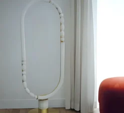 Lampe à poser, Pearl L, laiton satiné, albâtre, LED, 2700K, 3792 lm, TRIAC, L44cm, H115cm - AME EDITIONS MANUFACTUREES