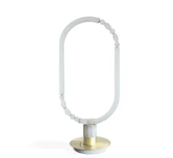 Lampe à poser, Pearl M, laiton satiné, albâtre, LED, 2700K, 3200 lm, TRIAC, L44cm, H97cm - AME EDITIONS MANUFACTUREES