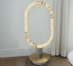 Lampe à poser, Pearl S, laiton satiné, albâtre, LED, 2700K, 2370 lm, TRIAC, L36cm, H79cm - AME EDITIONS MANUFACTUREES