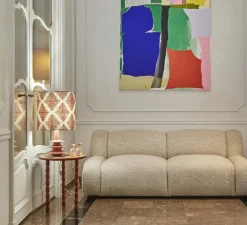 Lampe à poser, Pimlico, Terracotta laqué et abat-jour à motifs terracotta, Ø32cm, H50cm - Popus Éditions