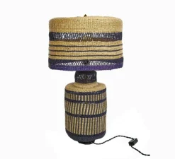 Lampe à poser, Stripe, naturel, bleu foncé, Ø35cm, H48cm - Golden Editions